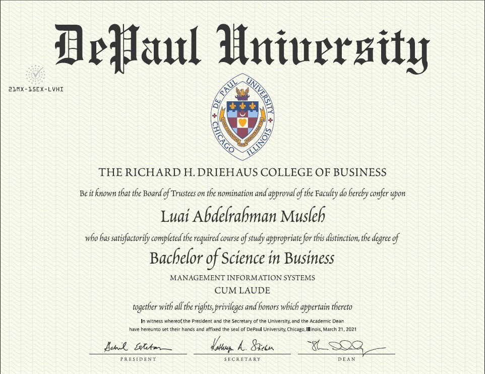 Bachelor’s Degree Certificate